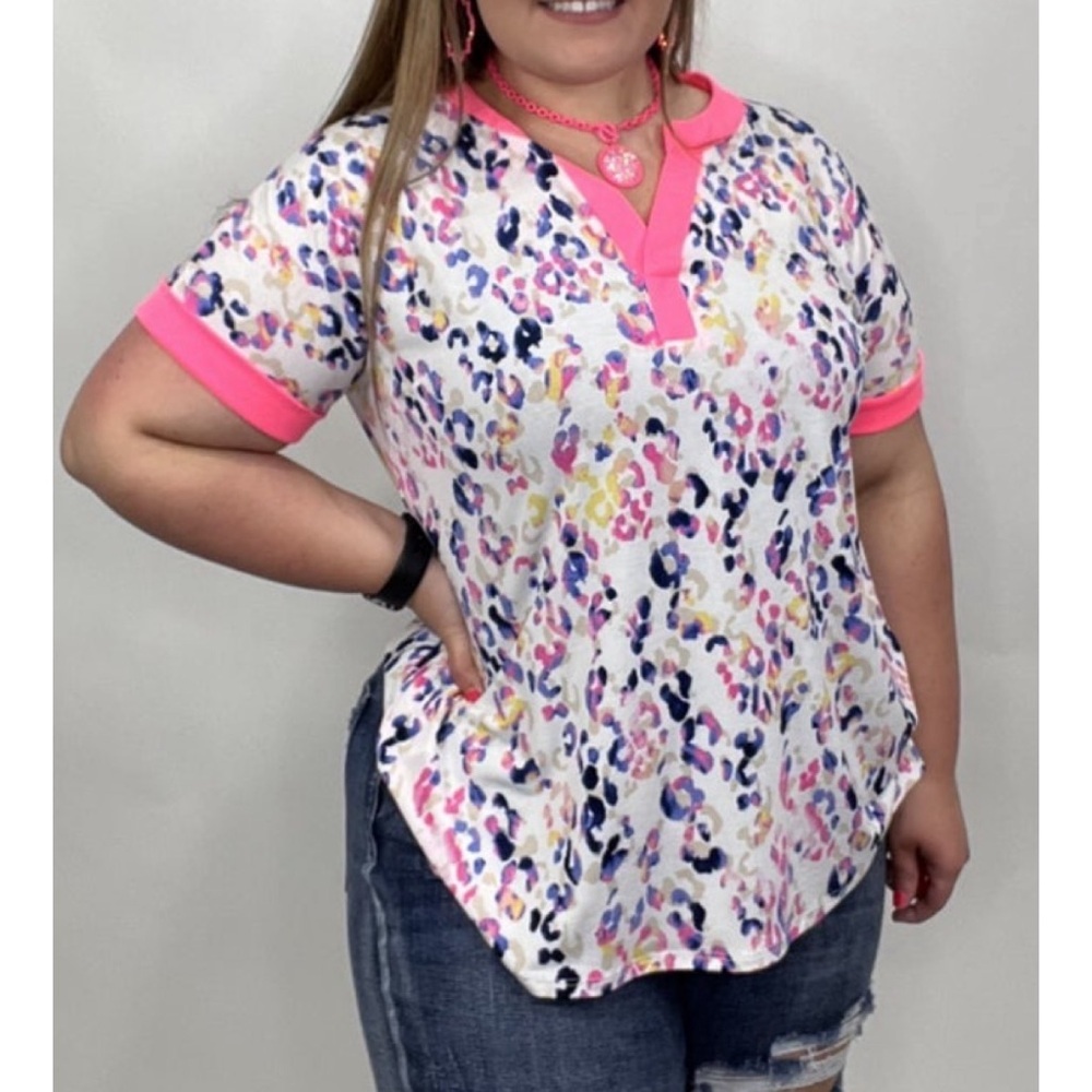 Sew in Love Purple & Pink Leo Short Sleeve Gabby Top